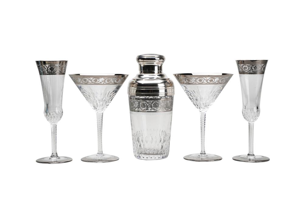 Appraisal: SAINT LOUIS FRENCH CRYSTAL DRINK SETThistle pattern with silver encrusted