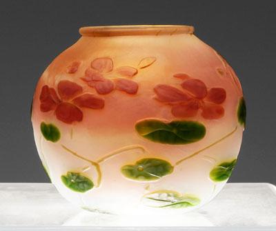 Appraisal: Tiffany nasturtium vase wheel-carved red pink nasturtiums above green leaves