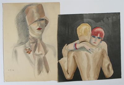 Appraisal: Four watercolour fashion designs by Dodo Burgner one dated illustrated