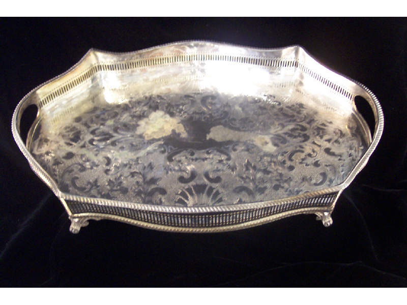 Appraisal: Sheffield Silverplated Gallery Edge Tray Open two handled gallery edge