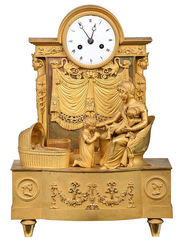 Appraisal: French Empire Gilt Bronze Figural Mantel Clock early th century