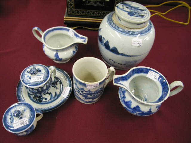 Appraisal: Lot of Pieces Blue White Chinese Pottery Canton pitcher storage