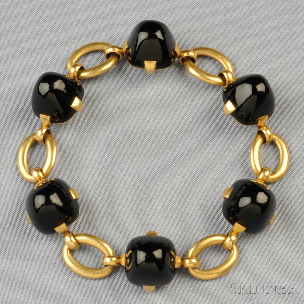 Appraisal: kt Gold and Onyx Bracelet Marzo Paris set with six