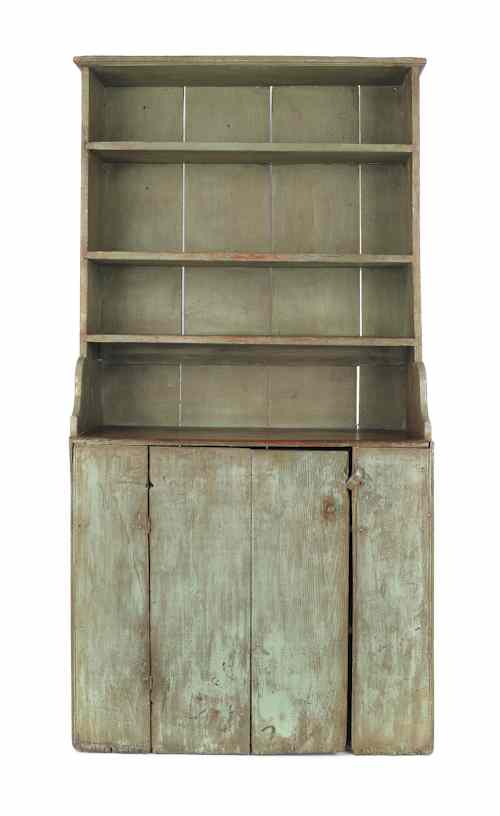 Appraisal: New England painted pine two-part pewter cupboard early th c