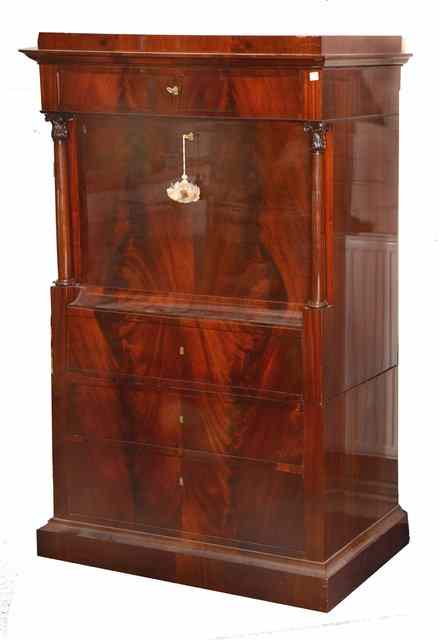 Appraisal: A BIEDERMEIER MAHOGANY SECRETAIRE ABATTANT of architectural form the interior