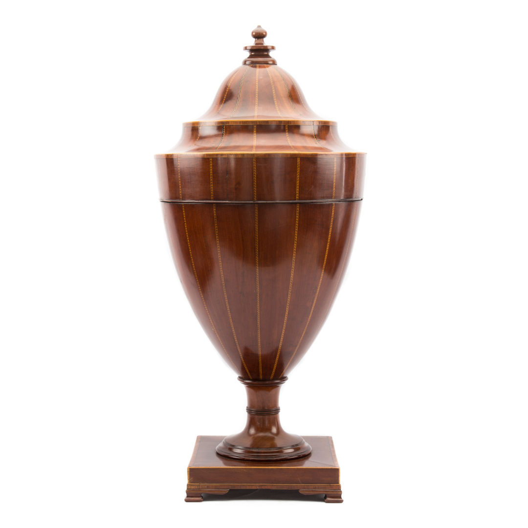 Appraisal: George III style inlaid mahogany knife urn late th century