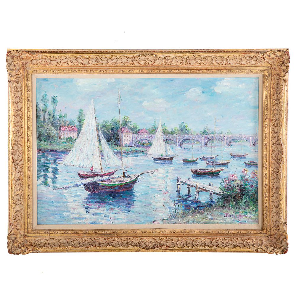 Appraisal: John Clymer Impressionist River Scene oil British b Oil on