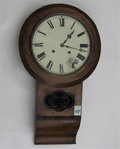 Appraisal: VICTORIAN WALNUT CASE WALL CLOCK English round long-drop case late