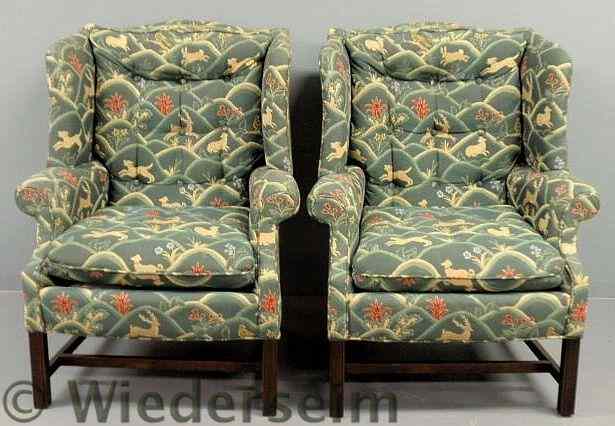 Appraisal: Pair of mahogany Chippendale style wingchairs by Southwood h x