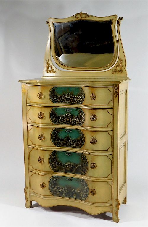 Appraisal: C American Paint Decorated Serpentine Bureau United States th Century