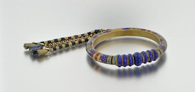 Appraisal: Ethnic Design Enamel and Lapis Bangle Bracelet Gilt standard silver