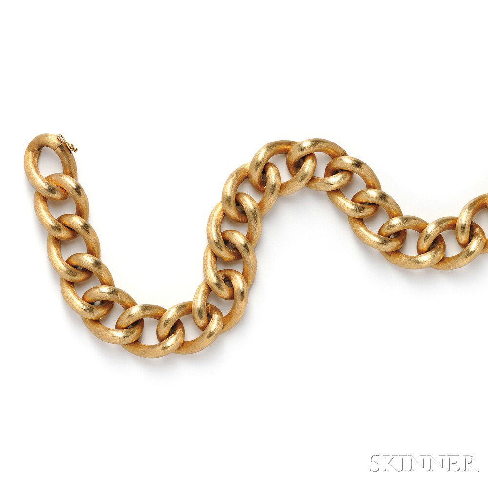 Appraisal: kt Gold Necklace Italy of wide curb links with Florentine