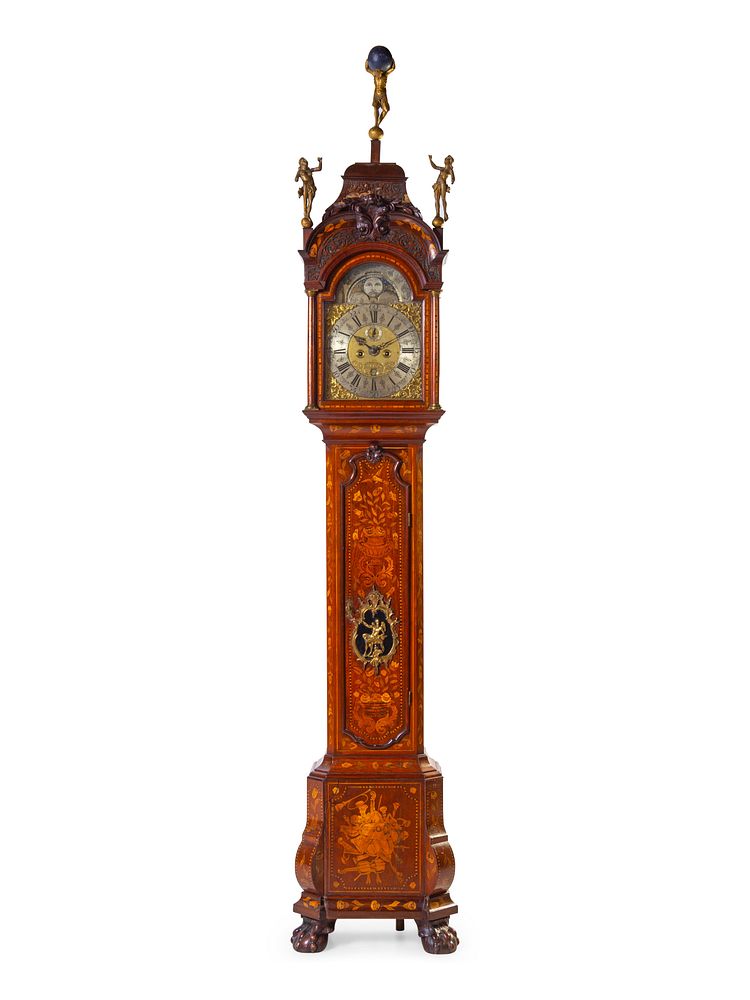 Appraisal: A Dutch Walnut and Marquetry Tall Case Clock A Dutch