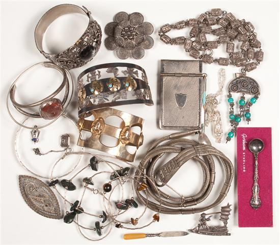 Appraisal: Assortment of silver jewelry and gilt metal jewelry