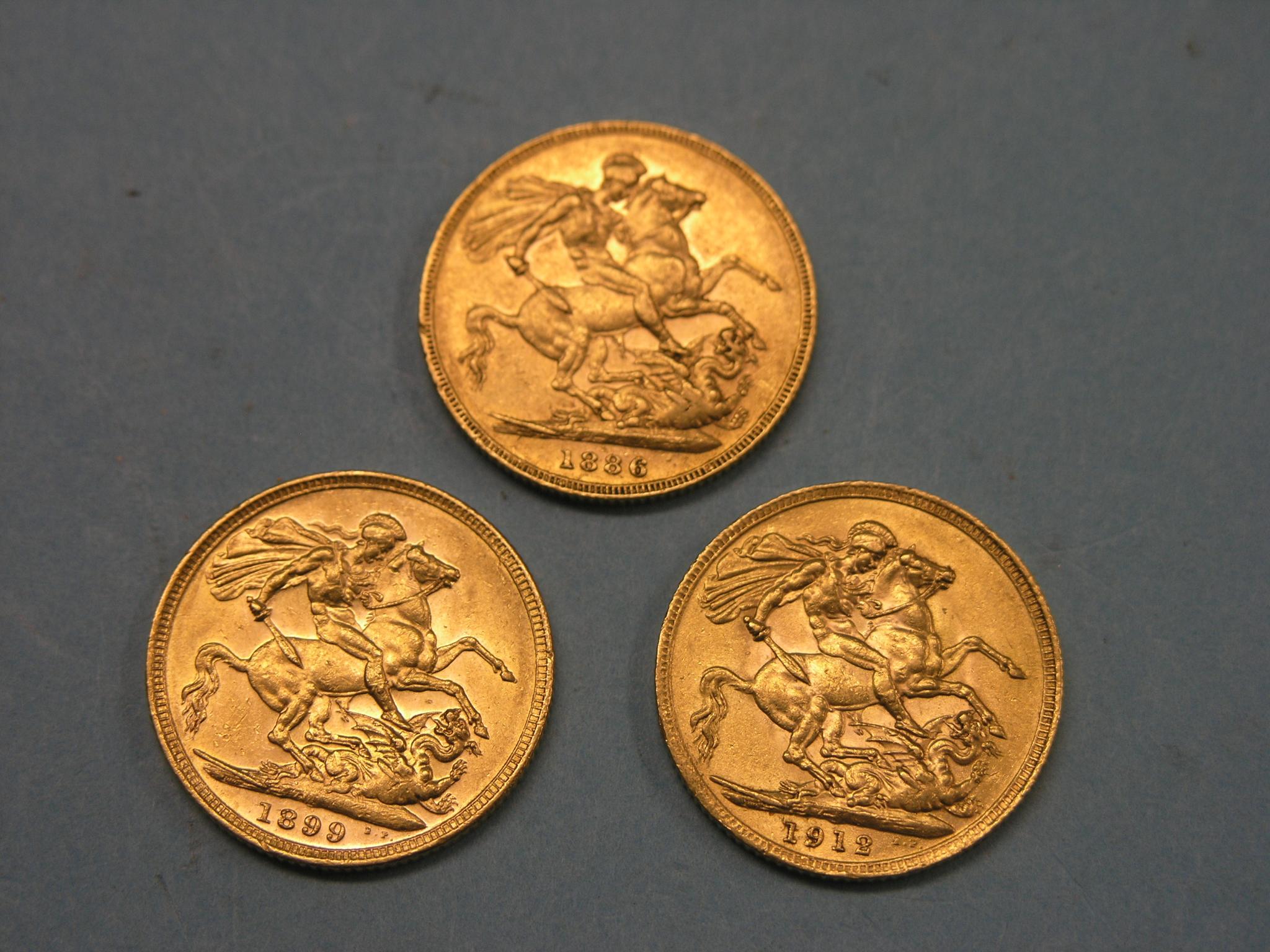 Appraisal: Three gold Sovereins includes two Melbourne mint