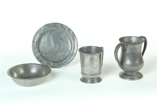 Appraisal: FOUR PIECES OF PEWTER American th century unmarked basin ''d