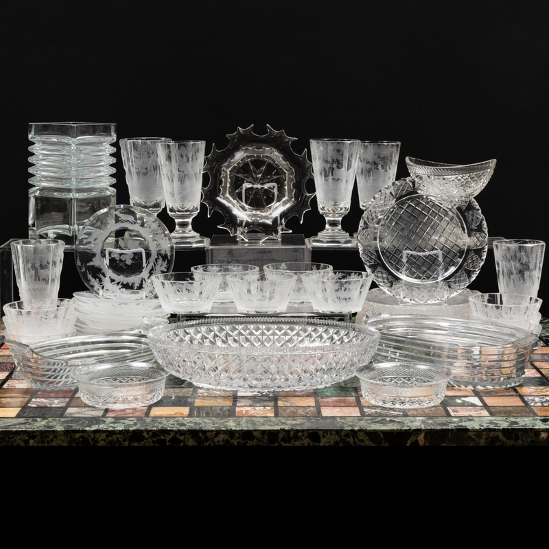 Appraisal: Assembled Set of Etched and Cut Glassware Unmarked Comprising Six