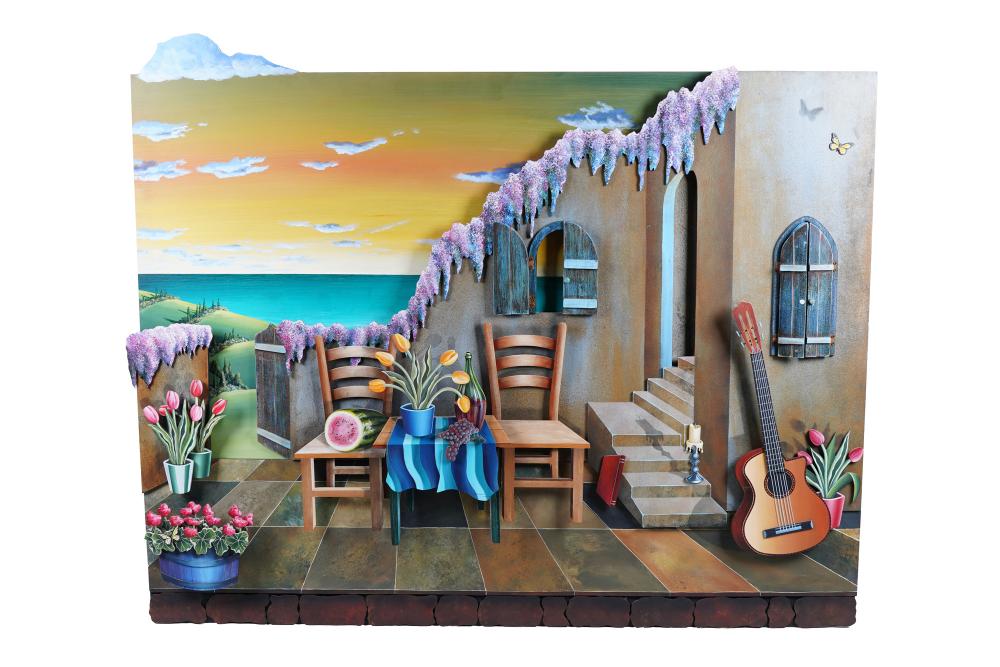 Appraisal: SCHUBERT THREE-DIMENSIONAL WALL SCULPTURE OF OCEAN GUITARpainted plywood signed lower