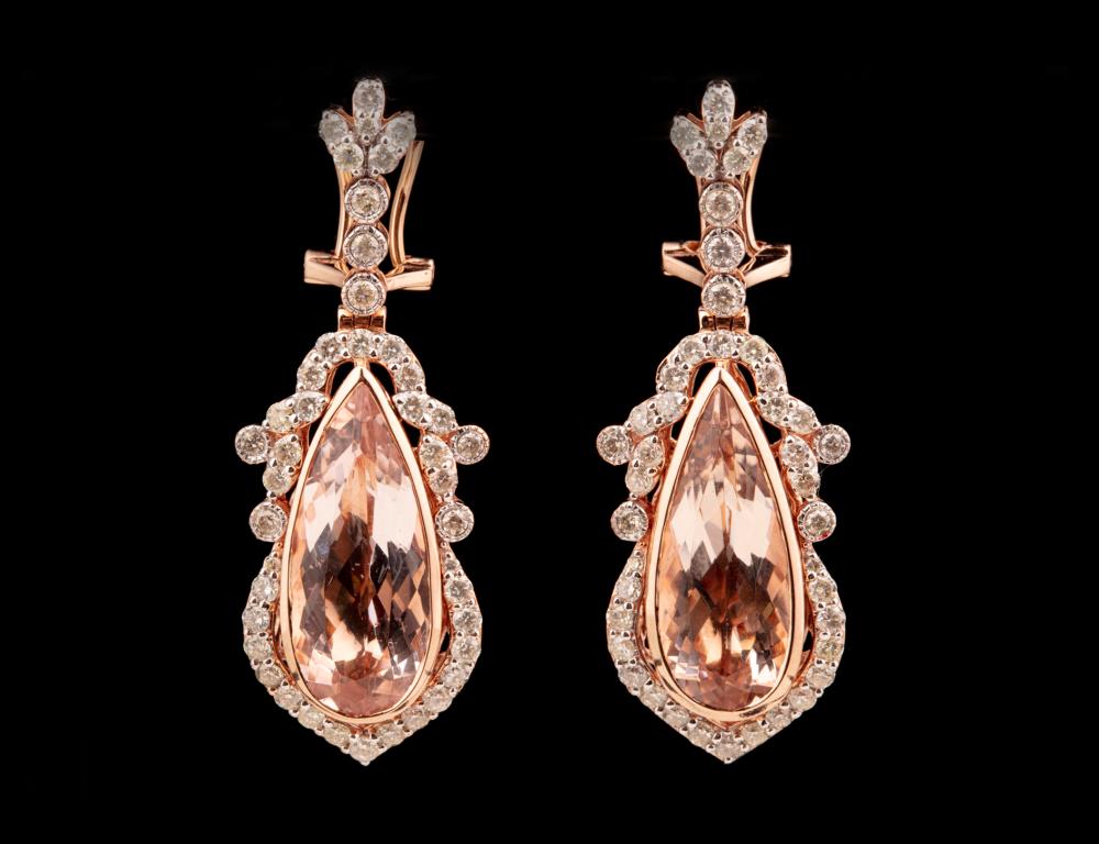 Appraisal: Pair of kt Rose Gold White Gold Morganite and Diamond