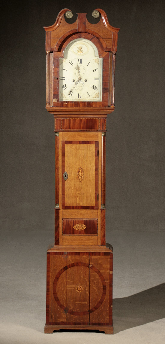 Appraisal: George IV Mahogany and Satinwood Inlaid Oak Tall Case Clock