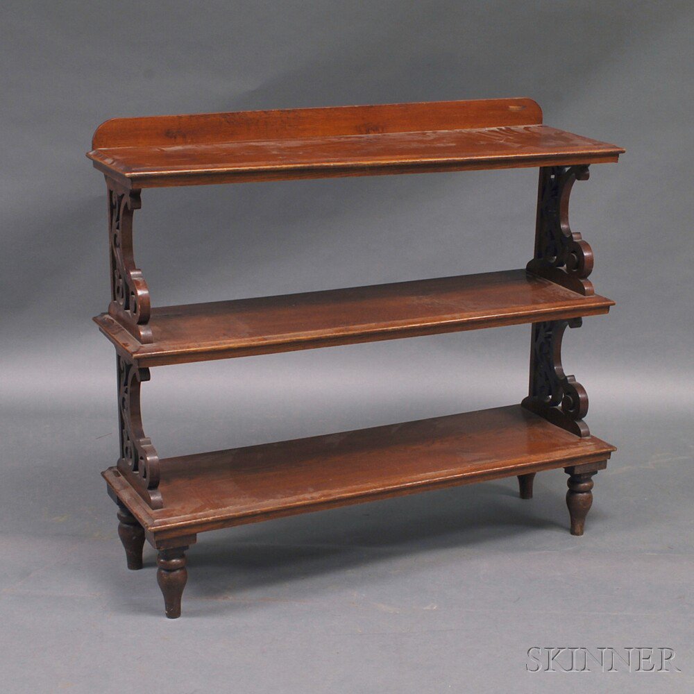 Appraisal: Regency-style Oak Three-tier Open Bookshelf the molded tiers supported by