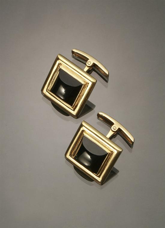 Appraisal: Pair of -Karat Yellow-Gold and Green Tourmaline Cuff Links Each