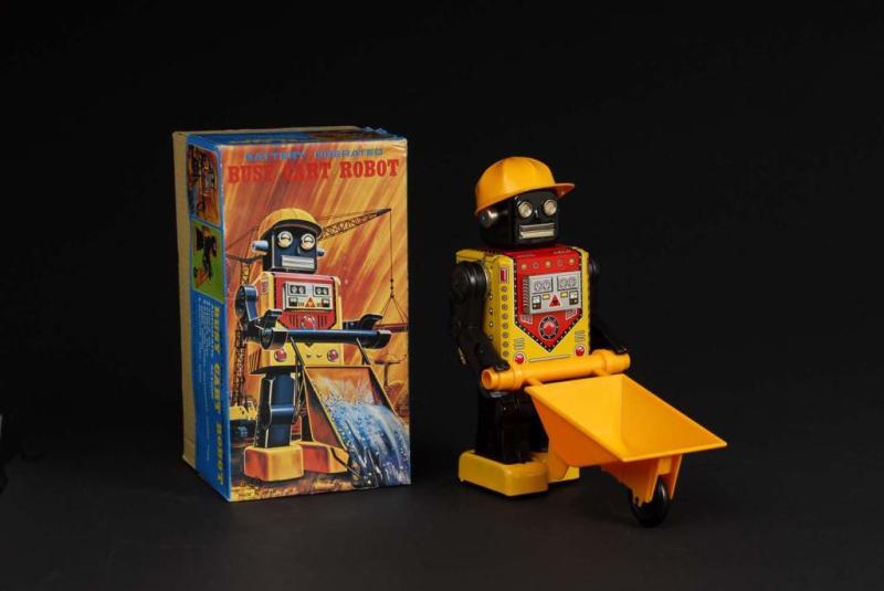 Appraisal: Tin Busy Cart Robot Description Japanese Made by SH Working