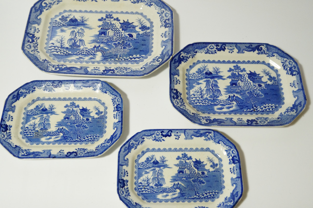 Appraisal: Four graduated Mason's Ironstone blue and white meat plates each