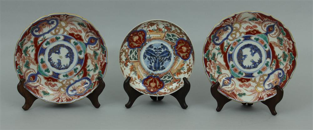 Appraisal: THREE JAPANESE IMARI DISHES LATE TH CENTURY all in typical