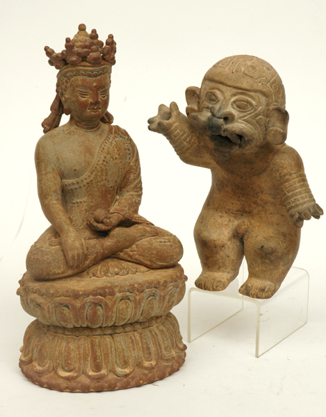 Appraisal: A TERRACOTTA FIGURE OF TARA TOGETHER WITH AN EARTHENWARE TRIBAL