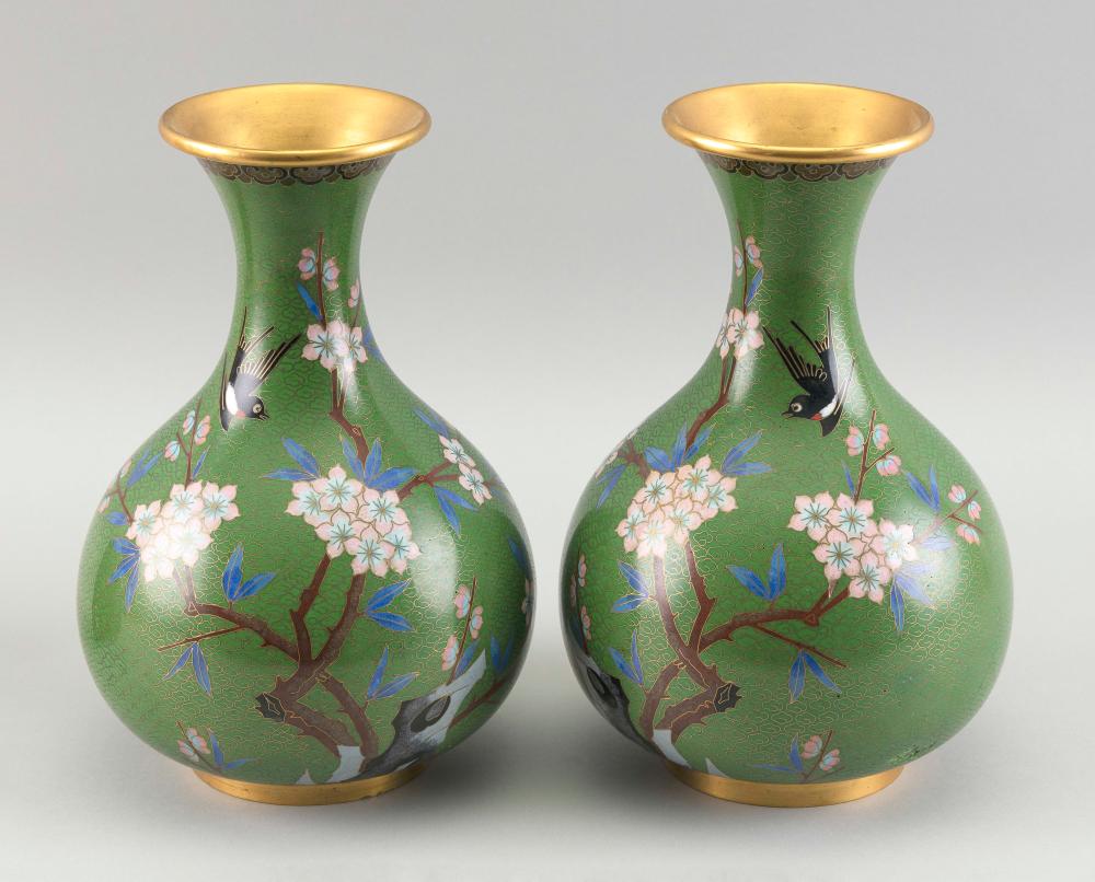 Appraisal: PAIR OF CHINESE CLOISONN ENAMEL BOTTLE VASES TH CENTURY HEIGHTS