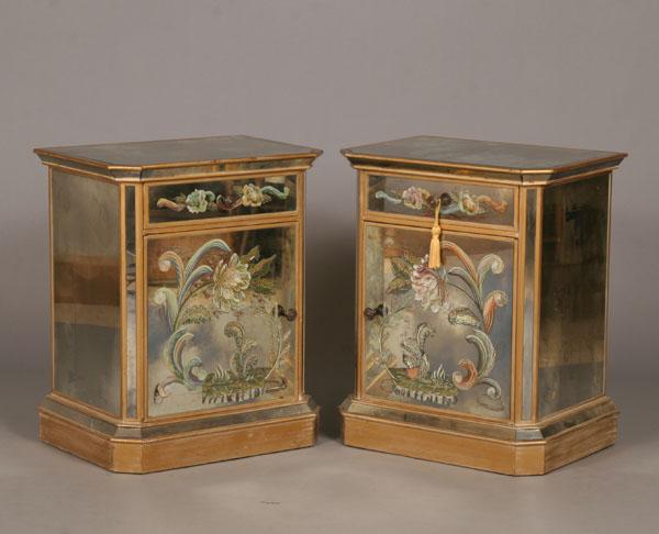 Appraisal: Pair of Hollywood Regency night stands gilt and mirrored surfaces