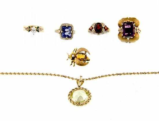 Appraisal: Collection of gemstone rings necklace and brooch light blue sapphire