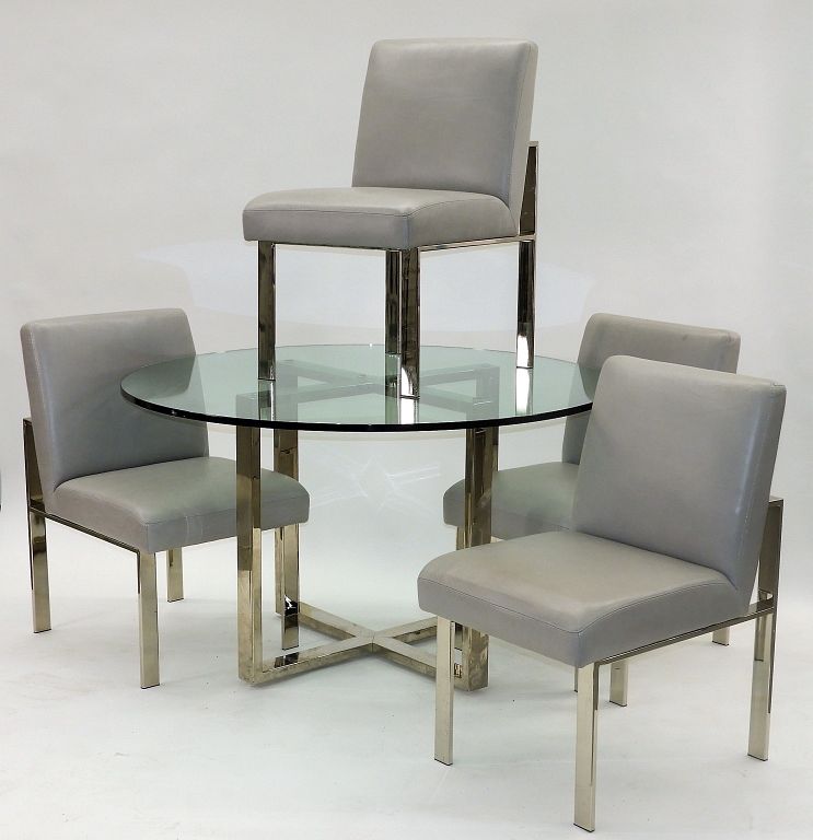 Appraisal: Williams-Sonoma Tubular Chrome Dinning Room Set Contemporary Minimalist X form