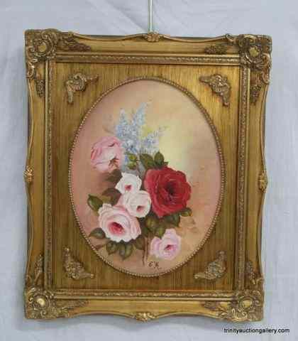 Appraisal: Oil on Canvas Panel Rose Bouquet PaintingPainted by Elizabeth Hicks