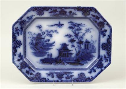 Appraisal: J Clementson Flow Blue 'Chusan' Pattern Meat Platter x in