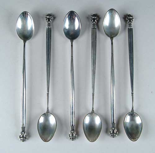 Appraisal: EIGHT GEORGE JENSEN ICE TEA SPOONS IN THE ACORN PATTERN