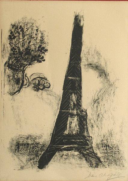 Appraisal: Marc Chagall Russian French - The Eiffel Tower M C