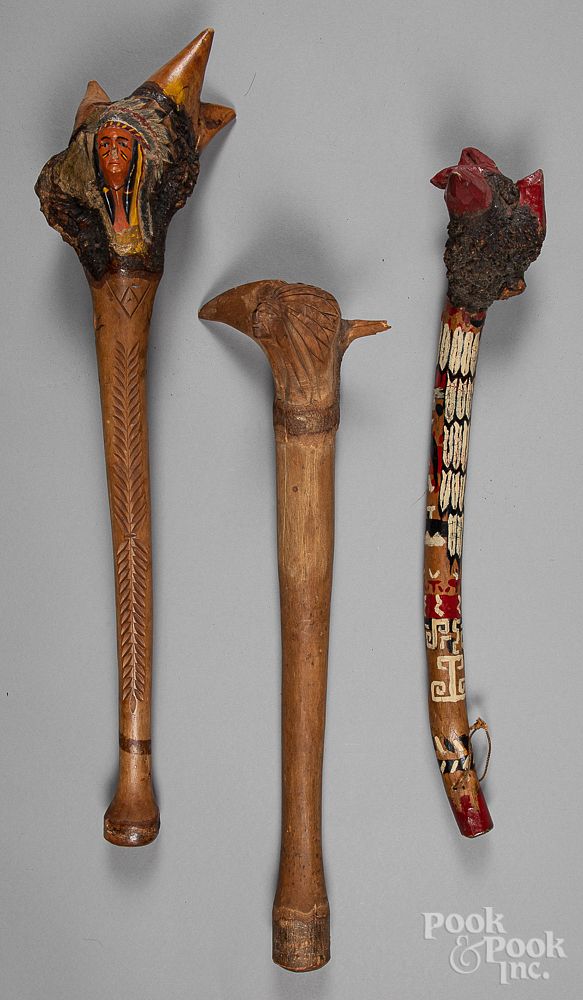 Appraisal: Three Penobscot Indian root ball club Three Penobscot Indian root