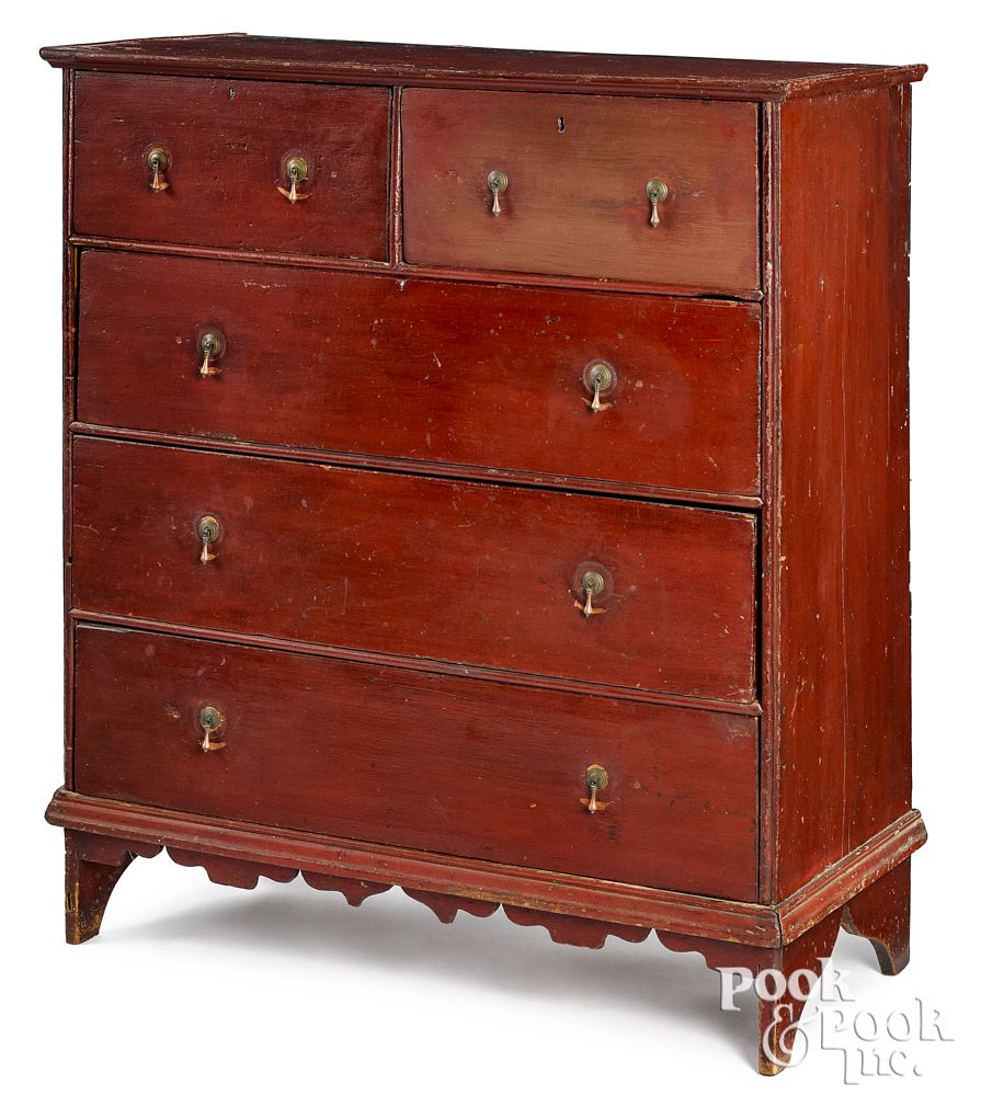 Appraisal: New England Queen Anne painted semi tall chest New England