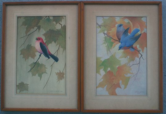 Appraisal: ERTZ Bruno American - Pair of Bird Paintings Blue Birds