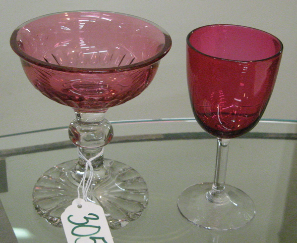 Appraisal: TWO CRANBERRY AND CLEAR DRINKS SETS pieces One is a