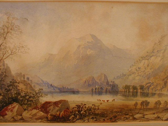 Appraisal: Cornelius Pearson - Landscape watercolour with mountains lake and cattle