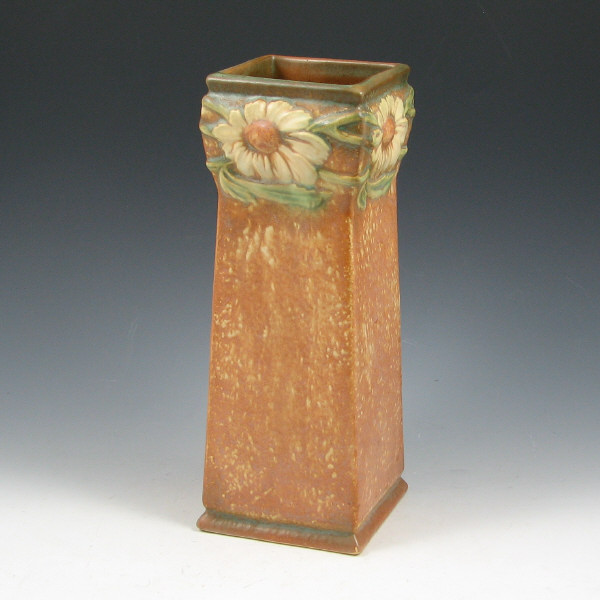 Appraisal: Uncommon Roseville Dahlrose square vase Unmarked Professional restoration to one