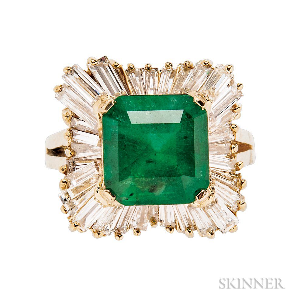 Appraisal: kt Gold Emerald and Diamond Ballerina Ring kt Gold Emerald