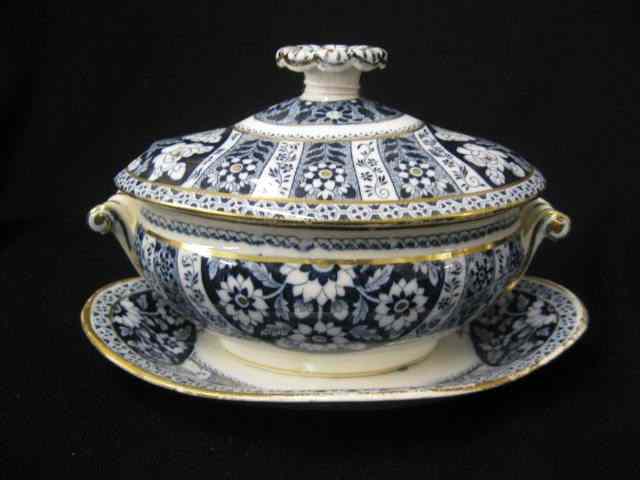 Appraisal: Wedgwood Transferware Ironstone Sauce Tureen oval gold trim on deep