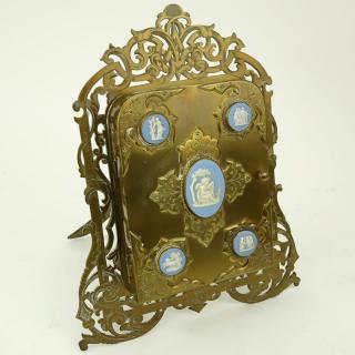 Appraisal: Rococo Style Bronze Triptych Frame With Inset Jasperware Plaques Rococo