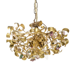 Appraisal: A Gilt Metal and Porcelain Three-Light Chandelier Early th Century