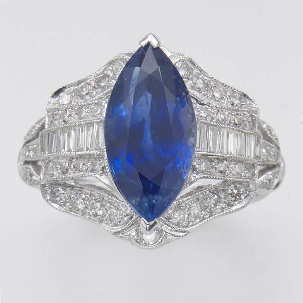 Appraisal: A sapphire diamond and eighteen karat white gold ring sapphire