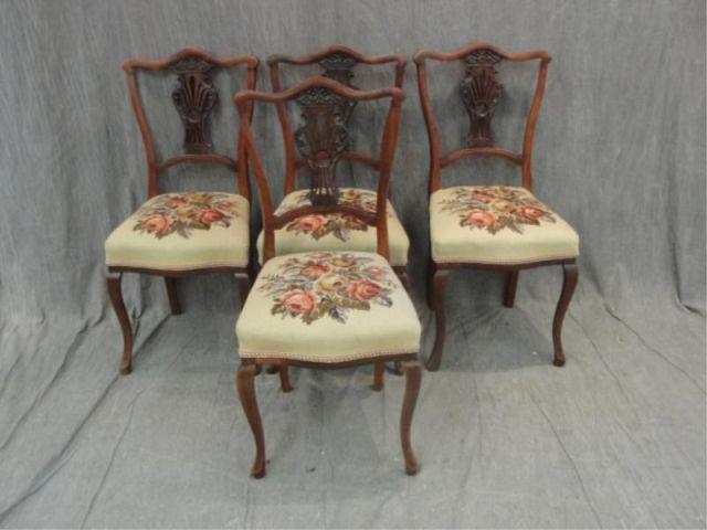 Appraisal: Edwardian Chairs with Needlepoint Upholstery From a Larchmont home